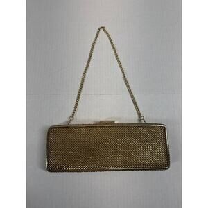 Whiting & Davis Gold Metallic Hollywood Boulevard Chain Mesh Clutch Purse‎